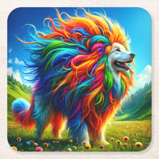Regenbooghond Kartonnen Onderzetters (Voorkant)