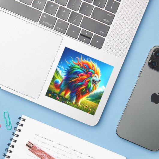 Regenbooghond Sticker (Laptop met iPhone)