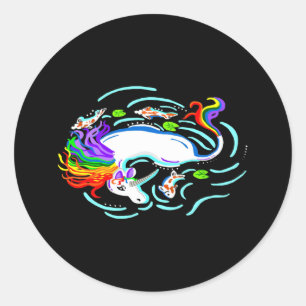 Regenbooghoorn en koi Fish Ronde Sticker