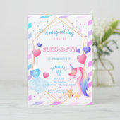 Regenbooghoorn, hart, gestripte verjaardag kaart (Staand voorkant)