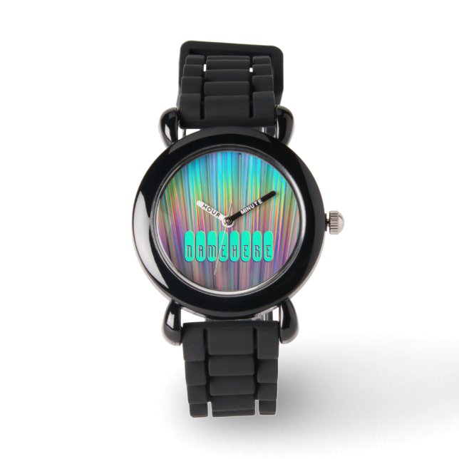 Regenbooghorloge. Holografisch! Voeg naam of Logo  Horloge (Voorkant)