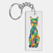 Regenboogkat Acrylische Sleutelhanger (Voorkant Links)