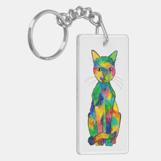 Regenboogkat Acrylische Sleutelhanger (Voorkant Links)