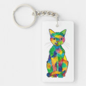Regenboogkat Acrylische Sleutelhanger (Voorkant)