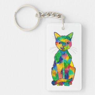 Regenboogkat Acrylische Sleutelhanger