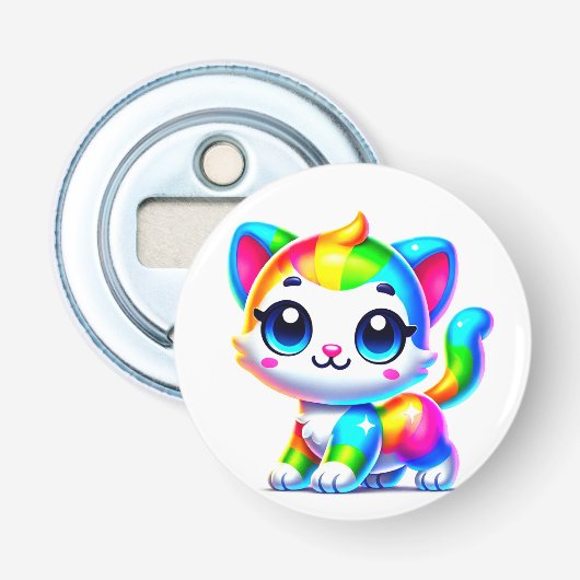 Regenboogkat Button Flesopener (Voorkant)