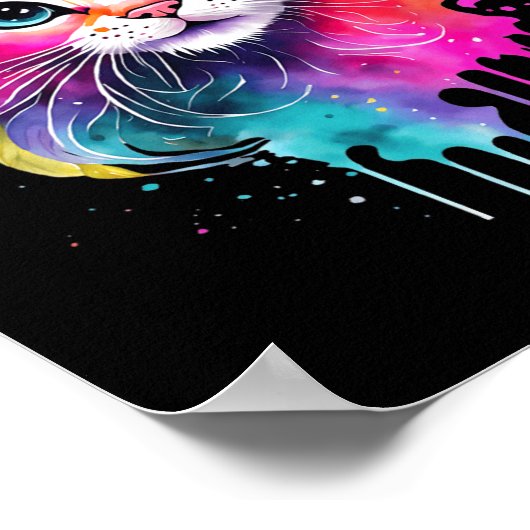 Regenboogkat Een Waterverf Verf Kleurrijke Bloemen Poster (Hoek)