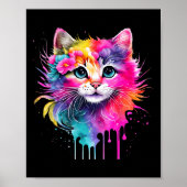 Regenboogkat Een Waterverf Verf Kleurrijke Bloemen Poster (Voorkant)