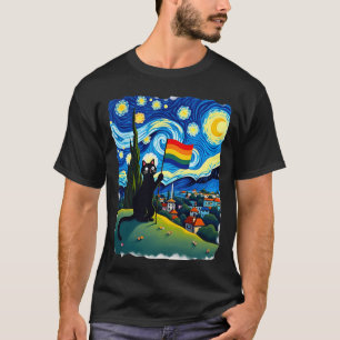 Regenboogkat Kunstkat in stijl van De sterrennacht T-shirt