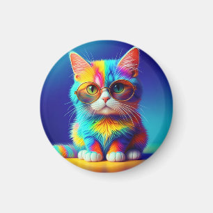 Regenboogkat met Bril Magneet