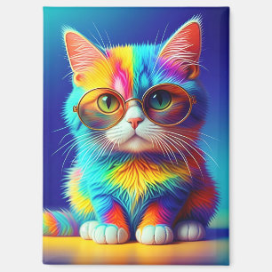Regenboogkat met Bril Magneet