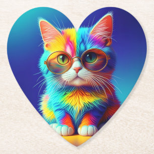 Regenboogkat Met Bril Portret-47567 Kartonnen Onderzetters