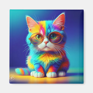 Regenboogkat Met Bril Portret-47567 Magneet
