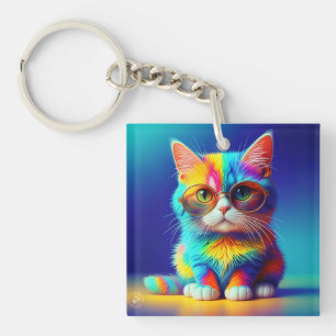 Regenboogkat Met Bril Portret-47567 Sleutelhanger