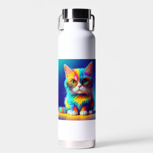 Regenboogkat met bril Portret-47567 Waterfles