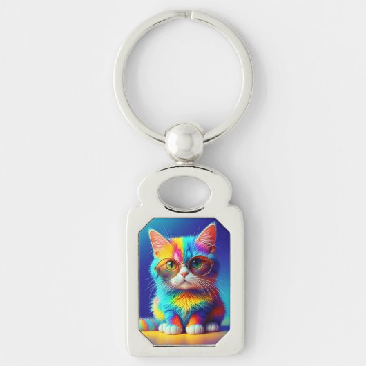 Regenboogkat met Bril Sleutelhanger (Voorkant)