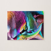 Regenboogkat met neonverlichting, kleurrijke kat legpuzzel (Horizontaal)