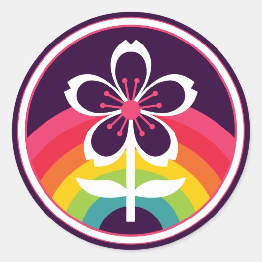 regenboogkersen bloesems sleutelhanger ronde sticker (Voorkant)