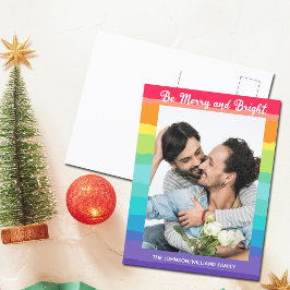 Regenboogkerst Wees Merry en foto van Bright LGBTQ Briefkaart