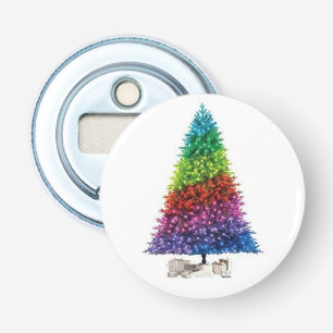 Regenboogkerstboom Button Flesopener