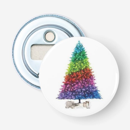 Regenboogkerstboom Button Flesopener (Voorkant)