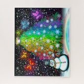 Regenboogkerstboom met garneringen legpuzzel (Verticaal)