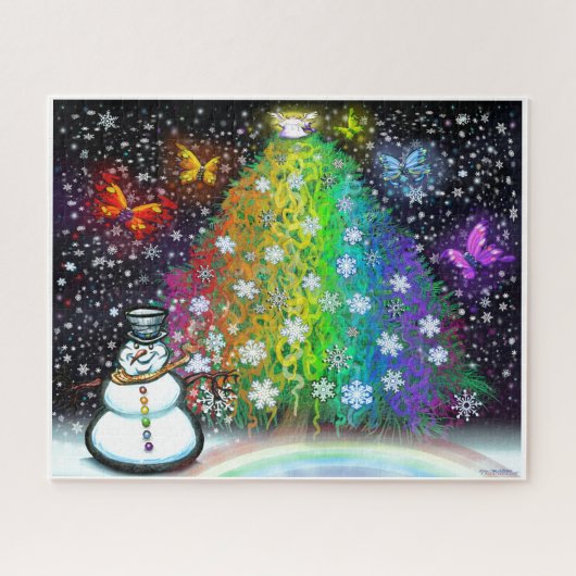 Regenboogkerstboom met garneringen legpuzzel (Horizontaal)