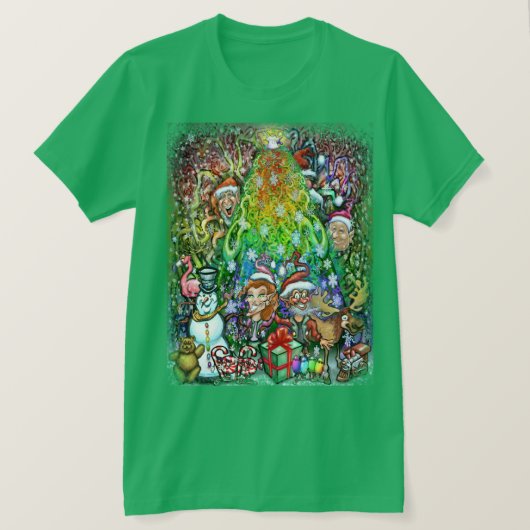 Regenboogkerstboom met garneringen T-shirt (Design voorkant)