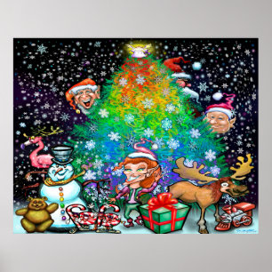 Regenboogkerstboom Poster
