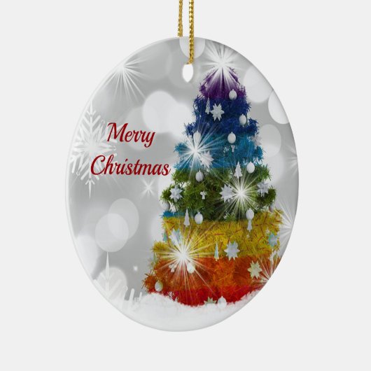 Regenboogkerstboom sneeuw Grafisch Keramisch Ornament (Rechts)