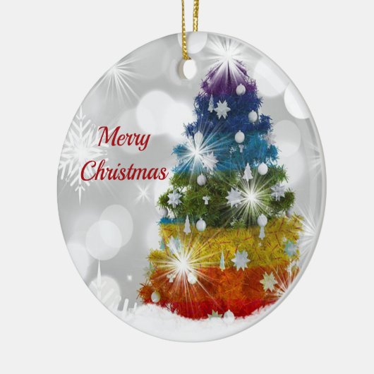 Regenboogkerstboom sneeuw Grafisch Keramisch Ornament (Links)