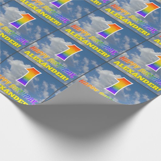 RegenboogKijk "1" & "HAPPY BIRTHDAY", Wolken, Sky Cadeaupapier (Hoek)