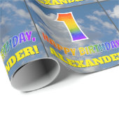 RegenboogKijk "1" & "HAPPY BIRTHDAY", Wolken, Sky Cadeaupapier (Rol Hoek)