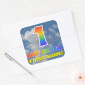RegenboogKijk "1" & "HAPPY BIRTHDAY", Wolken, Sky Vierkante Sticker (Envelop)
