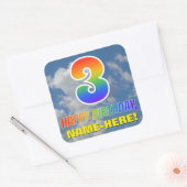 RegenboogKijk "3" & "HAPPY BIRTHDAY", Wolken, Sky Vierkante Sticker (Envelop)