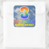 RegenboogKijk "3" & "HAPPY BIRTHDAY", Wolken, Sky Vierkante Sticker (Tas)
