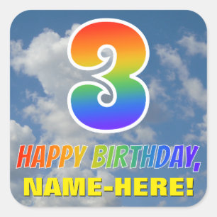 RegenboogKijk "3" & "HAPPY BIRTHDAY", Wolken, Sky Vierkante Sticker