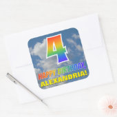 RegenboogKijk "4" & "HAPPY BIRTHDAY", Wolken, Sky Vierkante Sticker (Envelop)