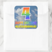 RegenboogKijk "4" & "HAPPY BIRTHDAY", Wolken, Sky Vierkante Sticker (Tas)