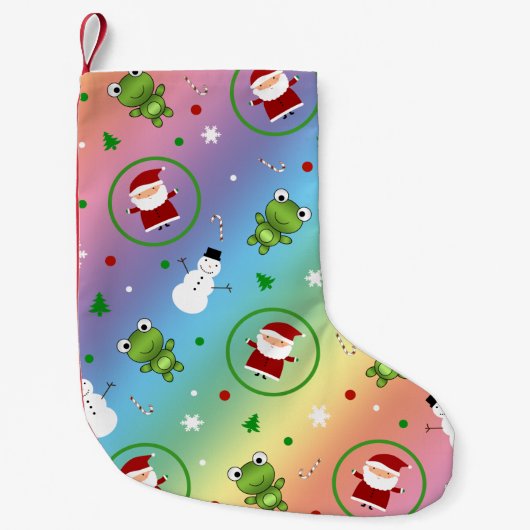 Regenboogkikkers (Santa claus snewmen) Kleine Kerstsok (Voorkant)