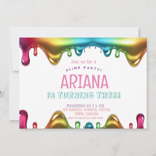 Regenboogkinderen 3e Slijm Verjaardagsfeestje Kaart (Voorkant)