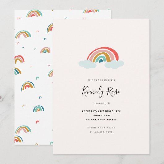 Regenboogkinderen Birthday Party Kaart (Voorkant / Achterkant)