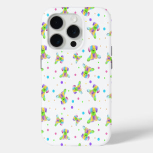 regenboogkinderen hond puppy polka stip helder leu iPhone 15 pro case