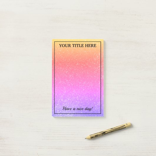 Regenboogkleur, dunne glitter Post-it® notes (Op bureau)
