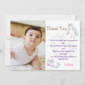 Regenboogkleur Eenhoorn babymeesje verjaardagsfoto Bedankkaart (Voorkant)