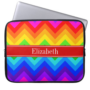 Regenboogkleuren 2 LG Chevron Brt Red Name Monogra Laptop Sleeve