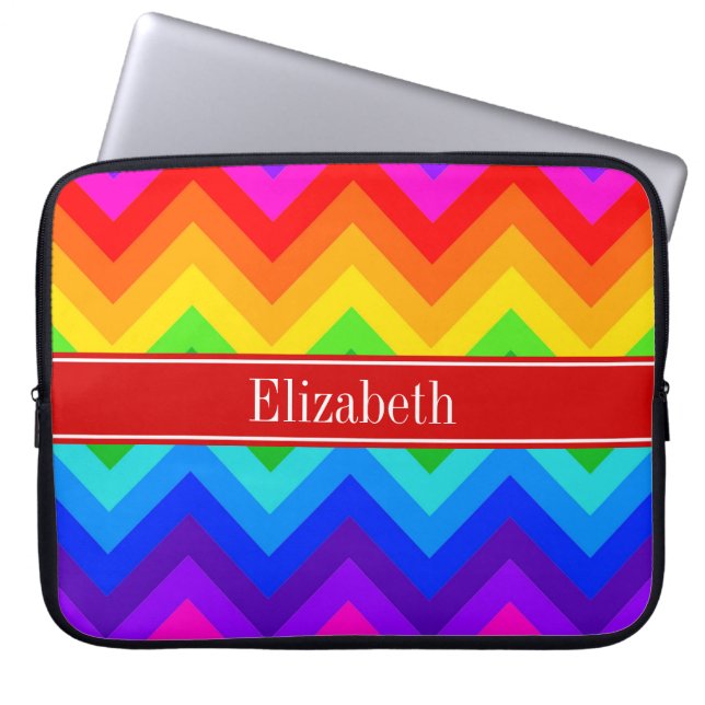 Regenboogkleuren 2 LG Chevron Brt Red Name Monogra Laptop Sleeve (Voorkant)