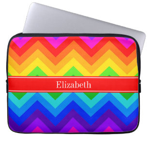 Regenboogkleuren 2 LG Chevron Brt Red Name Monogra Laptop Sleeve