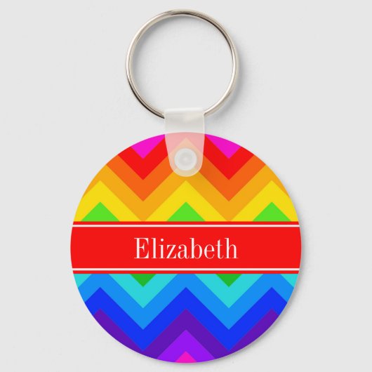 Regenboogkleuren 2 LG Chevron Brt Red Name Monogra Sleutelhanger (Voorkant)