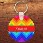 Regenboogkleuren 2 LG Chevron Brt Red Name Monogra Sleutelhanger (Voorkant)